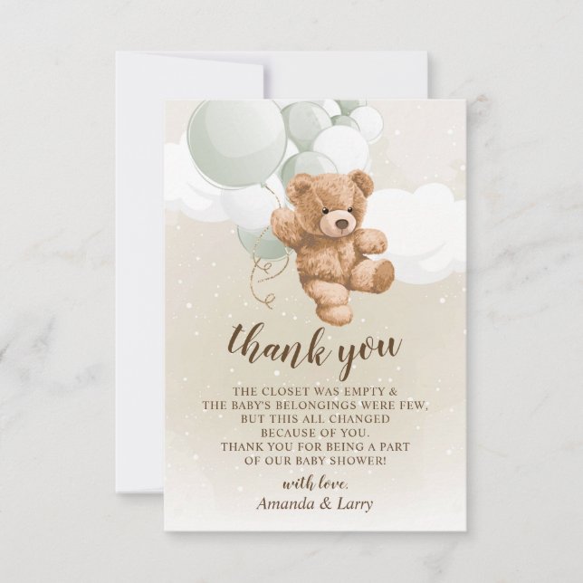 Tarjeta de agradecimiento a Teddy Bear con globos  (Anverso)