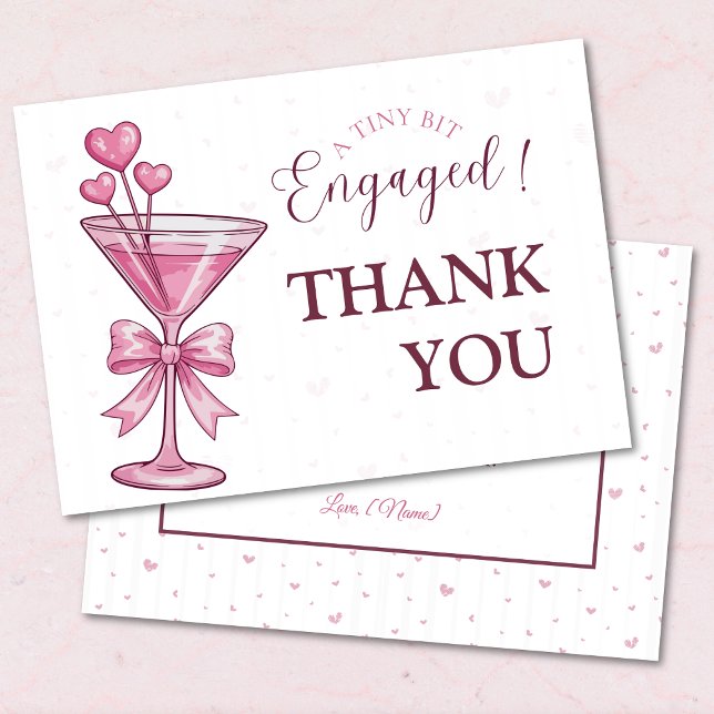 Tarjeta De Agradecimiento A Tiny Bit Engaged Pink Martini Bridal Shower (Subido por el creador)