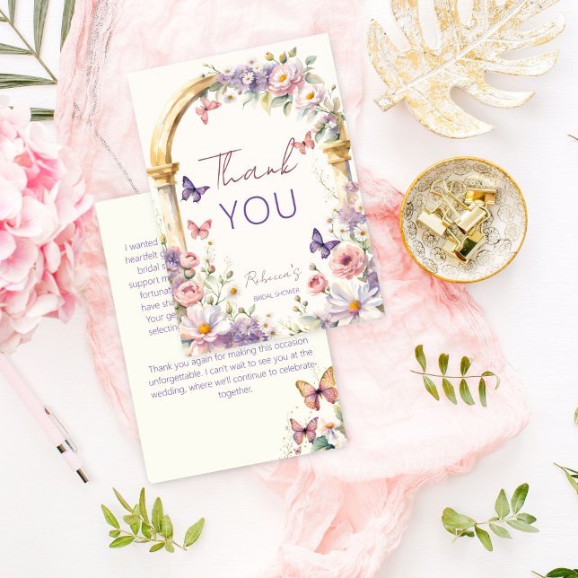 Tarjeta De Agradecimiento A toda una vida de mariposas ducha de novia primav (To a lifetime of butterflies spring summer bridal shower thank you card English enchanted garden)