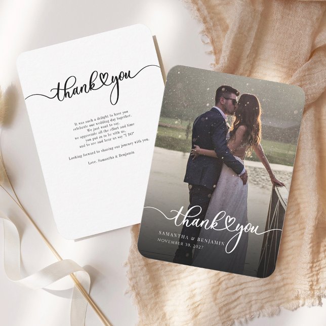 Tarjeta de agradecimiento a través de la mano para (Wedding Day Photo Rounded Corner Thank You Notecard)