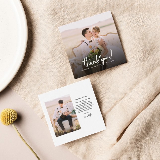 Tarjeta de agradecimiento a través del presupuesto (Wedding Day Couple's Photo Thank You Mini Card)