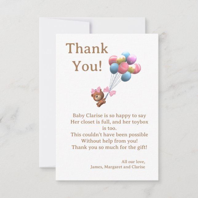 Tarjeta de agradecimiento a través del tema de Oso (Anverso)