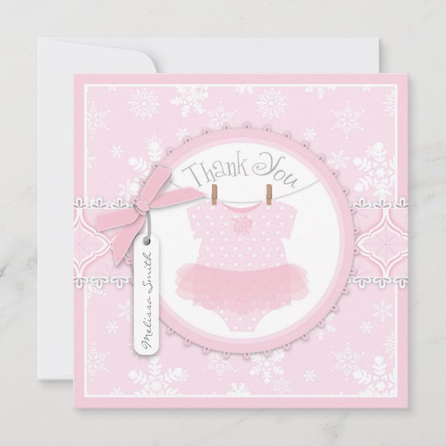 Tarjeta de agradecimiento a Tutu Rosado y Copos de (Anverso)