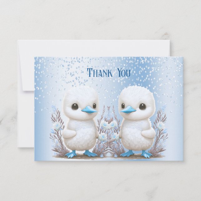 Tarjeta de agradecimiento a Twin Ducks Blue Floral (Anverso)