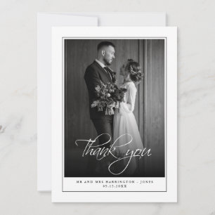 Tarjeta de agradecimiento a un Boda blanco negro c