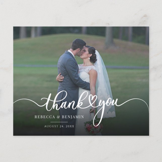 Tarjeta de agradecimiento a un Boda de fotos moder (Anverso)