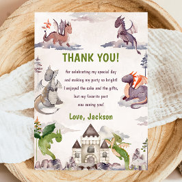 Tarjeta de agradecimiento a Watercolor Cute Dragon