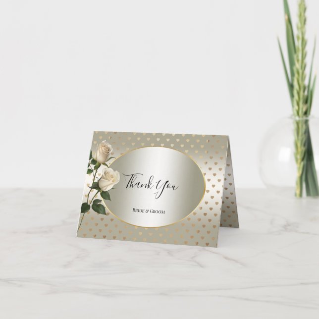 Tarjeta de agradecimiento a White Roses Gold Heart (Anverso)