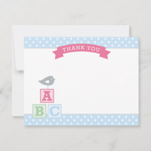 Tarjeta De Agradecimiento ABC bloquea Baby Shower rosa y azul Chica