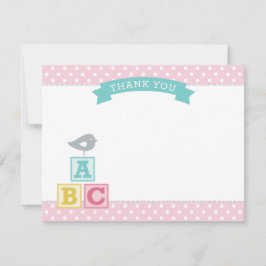 Tarjeta De Agradecimiento ABC bloquea Baby Shower rosa y Chica de Aqua