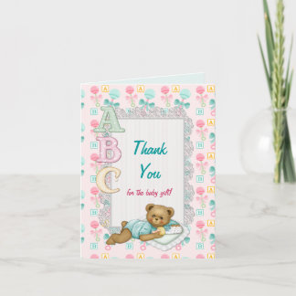 Tarjeta De Agradecimiento ABC Teddy Baby Shower Gracias