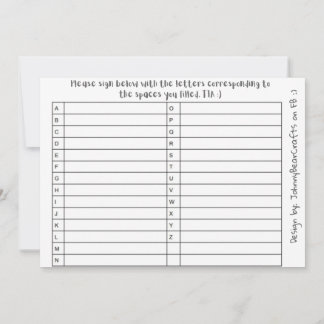 Tarjeta De Agradecimiento Abc Tpc B&W #1