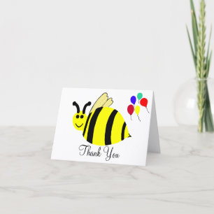Tarjeta De Agradecimiento Abeja amarilla sonriente burbuja y globos gracias