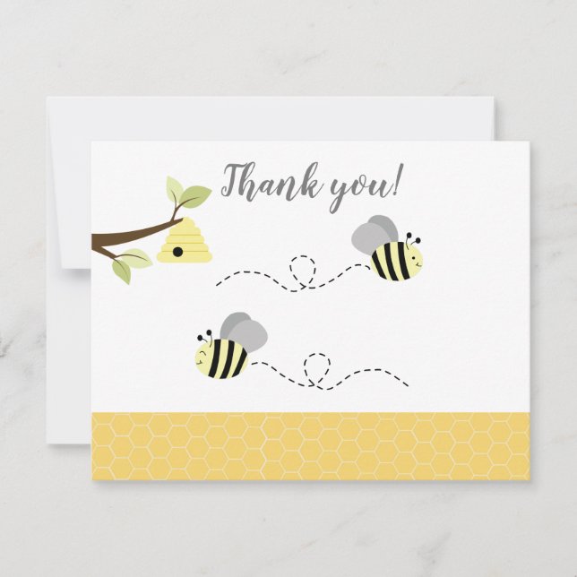 Tarjeta de agradecimiento abeja bumble gris amaril (Anverso)