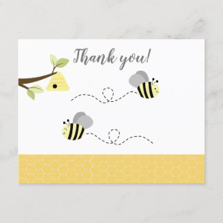 Tarjeta de agradecimiento abeja bumble gris amaril