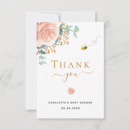 Tarjeta De Agradecimiento Abeja de eucalipto floral rosa de Baby Shower