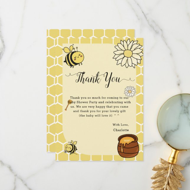 Tarjeta De Agradecimiento Abeja dulce con dulce miel Baby Shower (Anverso/Reverso In Situ)