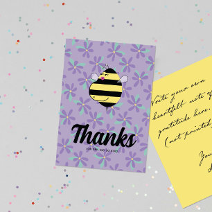 Tarjeta De Agradecimiento Abeja embarazada flores moradas