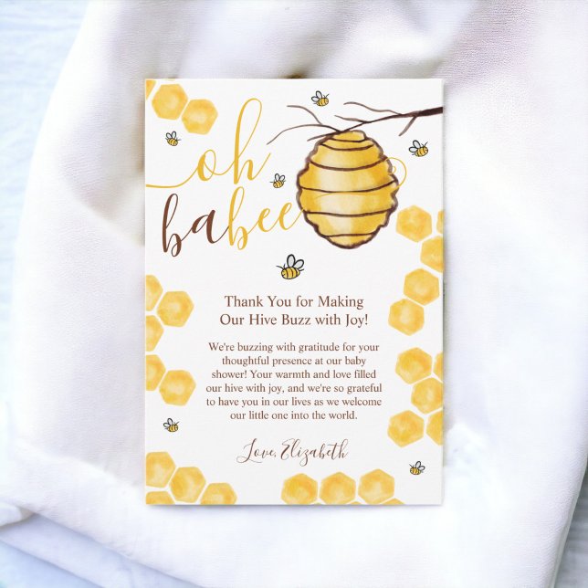 Tarjeta De Agradecimiento Abeja fina de miel acuática ducha de bebé (Cute honeycomb beehive watercolor baby shower thank you card)