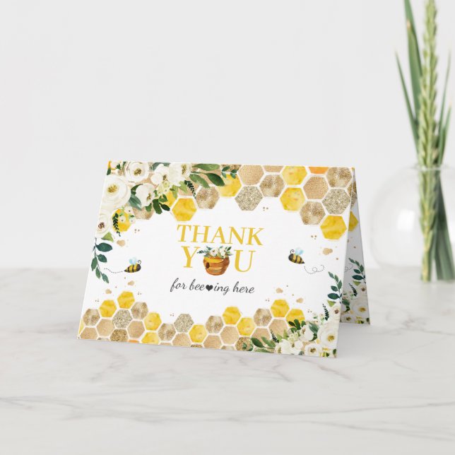 Tarjeta De Agradecimiento Abeja Mamá De Baby Shower Para Ser Neutral De Géne (Anverso)