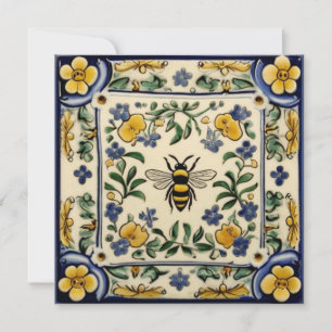Tarjeta De Agradecimiento Abeja Melífera Azul Amarillo Mediterráneo Tradicio