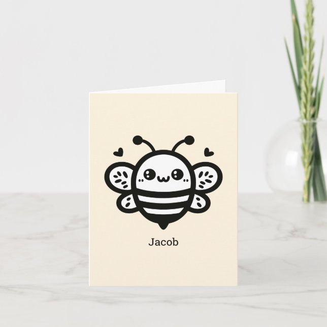 Tarjeta De Agradecimiento Abeja Melífera Dulce - Arte de Línea de Guardería  (Anverso)