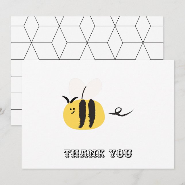 Tarjeta De Agradecimiento Abeja voladora, lindo doodle (Anverso / Reverso)