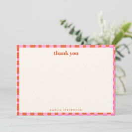Tarjeta De Agradecimiento Abstract Checker Pink Orange Custom Baby Shower