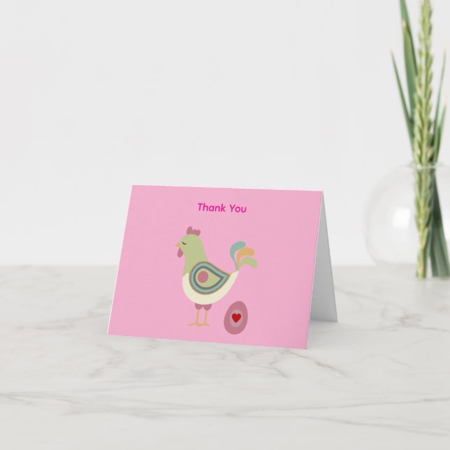Tarjeta De Agradecimiento Abstract Chicken & Egg Thank You Card – Pink (Anverso)