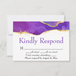 Tarjeta De Agradecimiento Abstract Ink Fuchsia Pink Purple Gold RSVP Card