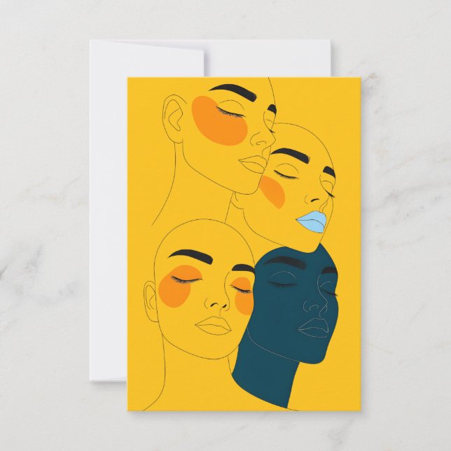 Tarjeta De Agradecimiento Abstract Line Art Print, Four Overlapping Faces (Anverso)