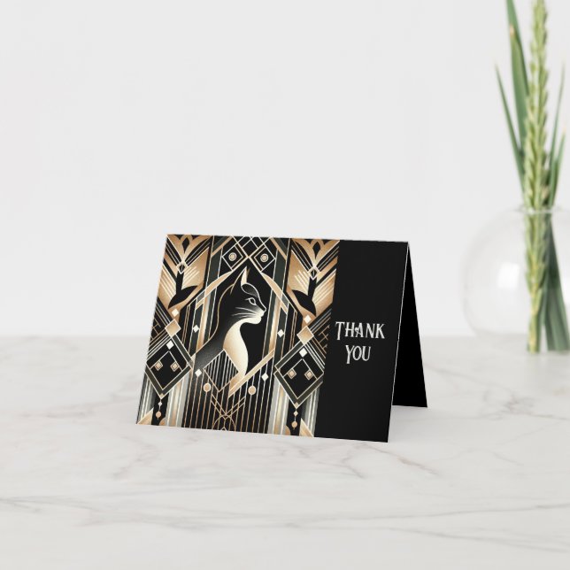 Tarjeta de agradecimiento abstracta de gato negro  (Anverso)
