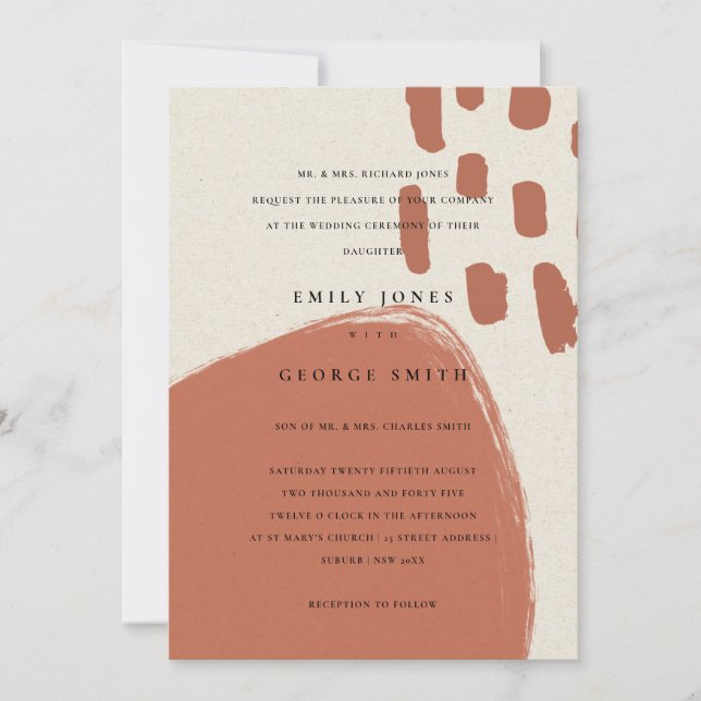 TARJETA DE AGRADECIMIENTO ABSTRACTO TERRACOTTA KRAFT SCANDI WEDDING INVITE (Anverso)