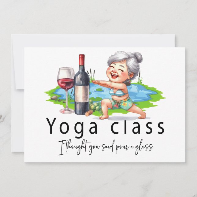 Tarjeta De Agradecimiento Abuela Divertida diciendo sobre yoga y vino (Anverso)