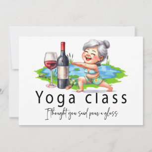 Tarjeta De Agradecimiento Abuela Divertida diciendo sobre yoga y vino