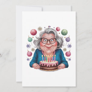 Tarjeta De Agradecimiento Abuela Divertida Mirando el Arte de Cumpleaños de