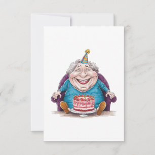 Tarjeta De Agradecimiento Abuela Divertida Tarta Enorme y Regalo en Efectivo