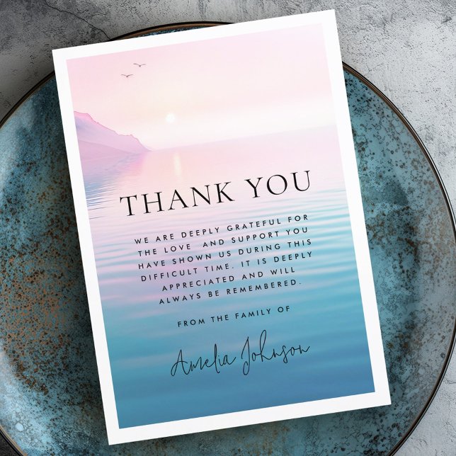 Tarjeta De Agradecimiento Acantilado del amanecer y compasión fúnebre de los (Sunrise cliff and birds funeral sympathy thank you card)