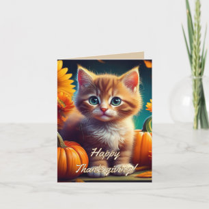 Tarjeta De Agradecimiento Acción de Gracias de la Cosecha Adorable Gatito Je