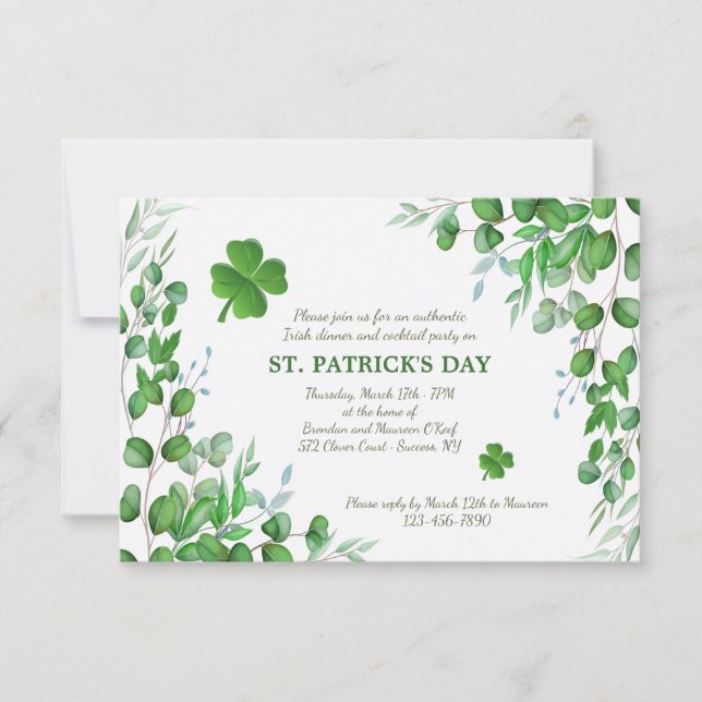 Tarjeta De Agradecimiento Acentos de hoja invitando a San Patricio (Anverso)