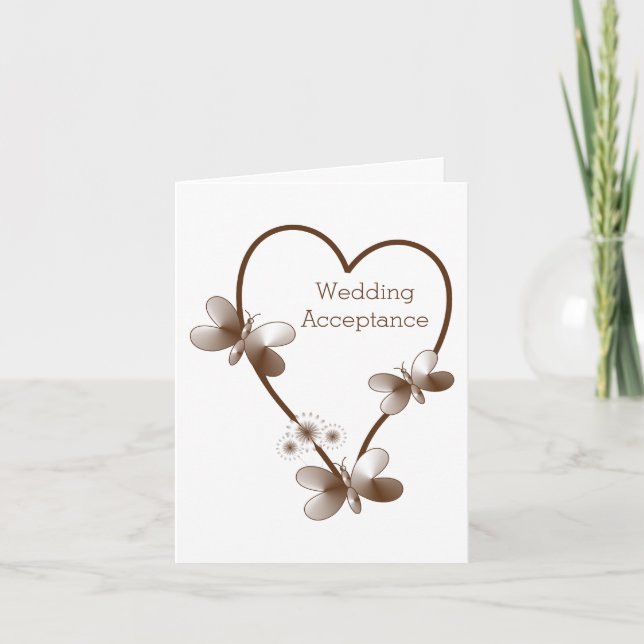 Tarjeta De Agradecimiento Aceptación de Boda Corazón de Chocolate y Mariposa (Anverso)
