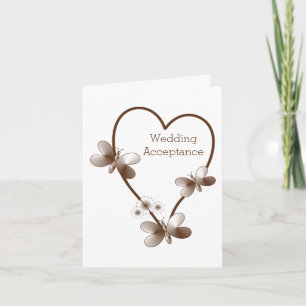 Tarjeta De Agradecimiento Aceptación de Boda Corazón de Chocolate y Mariposa