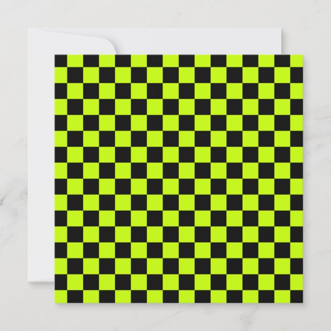 Tarjeta De Agradecimiento Acid green black checkerboard pattern (Anverso)