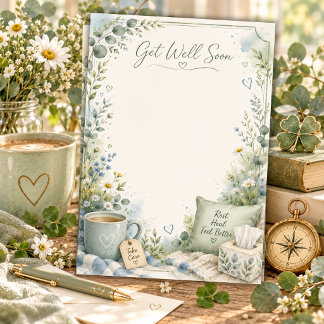 Tarjeta De Agradecimiento Acogedor floral, recupérate pronto, comodidad Cott