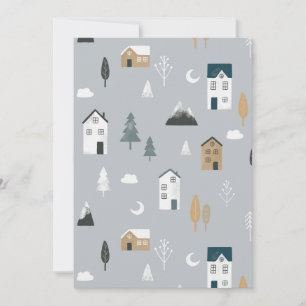 Tarjeta De Agradecimiento Acogedor invierno gris azul en pueblo nórdico