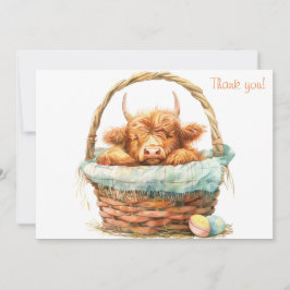 Tarjeta De Agradecimiento Acogedora vaca en Highland en una canasta