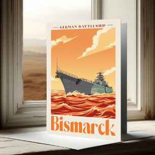 Tarjeta De Agradecimiento Acorazado Alemán Bismarck - Póster Naval Antiguo