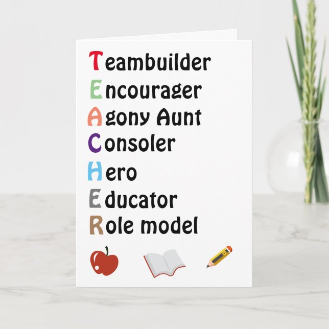 Tarjeta De Agradecimiento Acrostic teacher thank you  (Anverso)