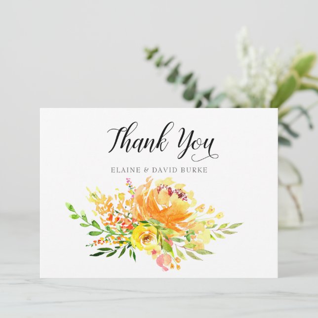 Tarjeta De Agradecimiento Acuarela Amarillo Floral Rústica Boda (Anverso de pie)