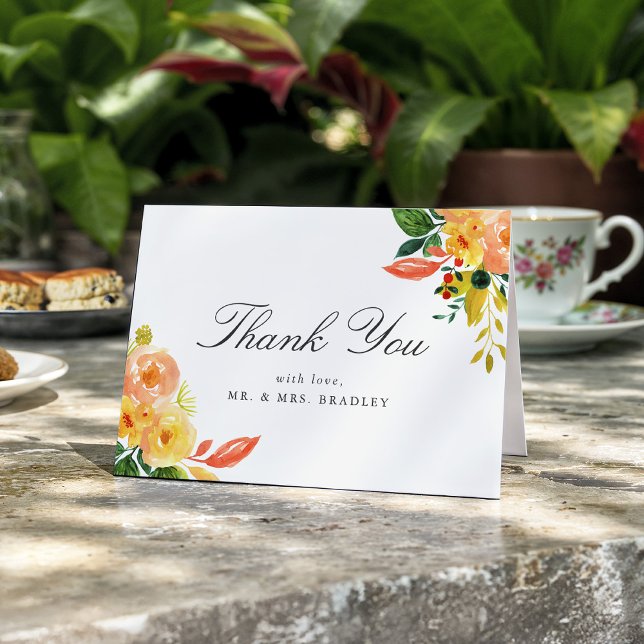 Tarjeta De Agradecimiento Acuarela Autumn Peach Floral Boda Gracias (Subido por el creador)